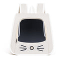 White cat backpack carrier with cat-face front and clear window panel