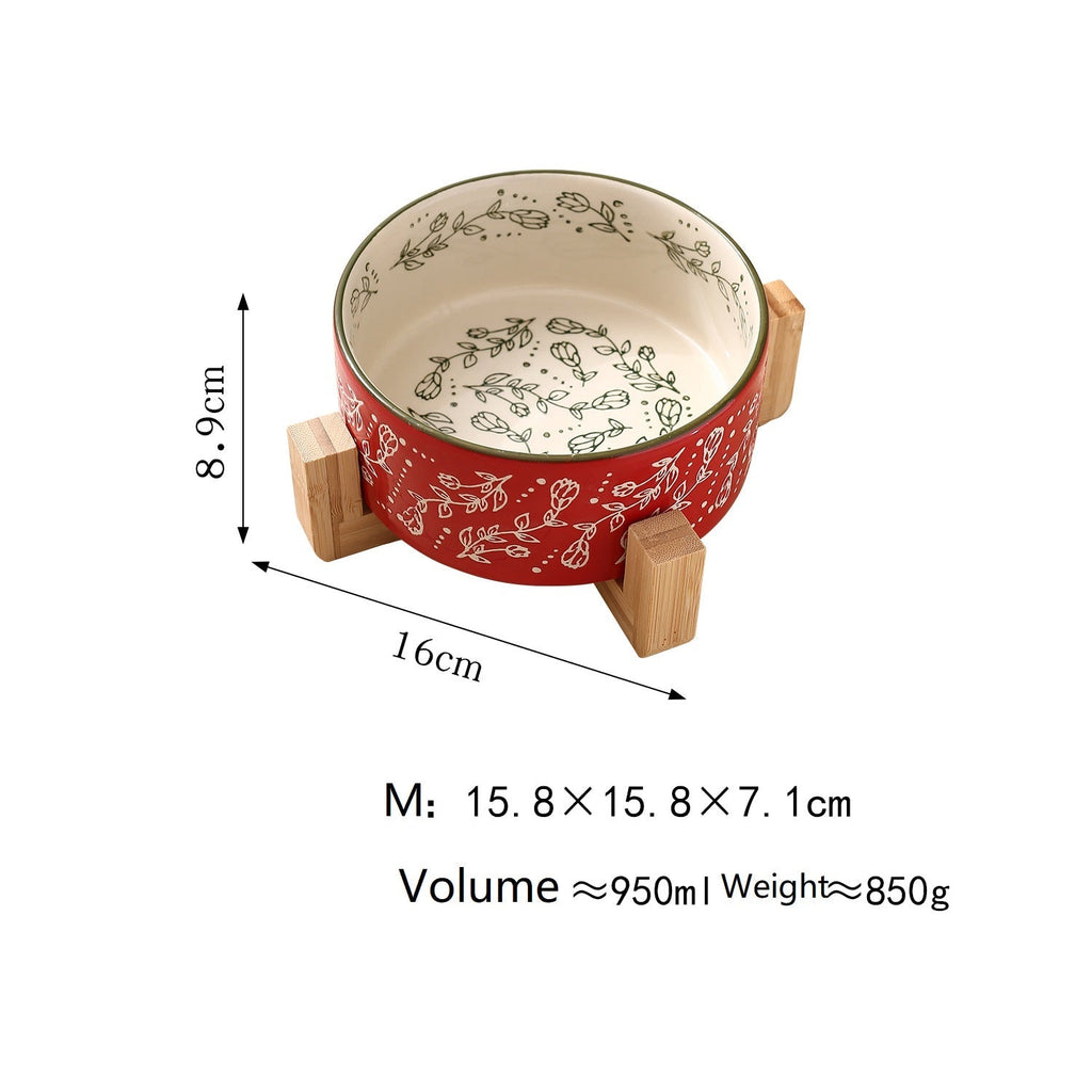 Pet Ceramic Bowl With Stand Garden Pattern Fursace Luxury Dog Plush Toy - red Red Squeaky | Cookies Wagging Friends Boutique Cookies Wagging Friends Boutique