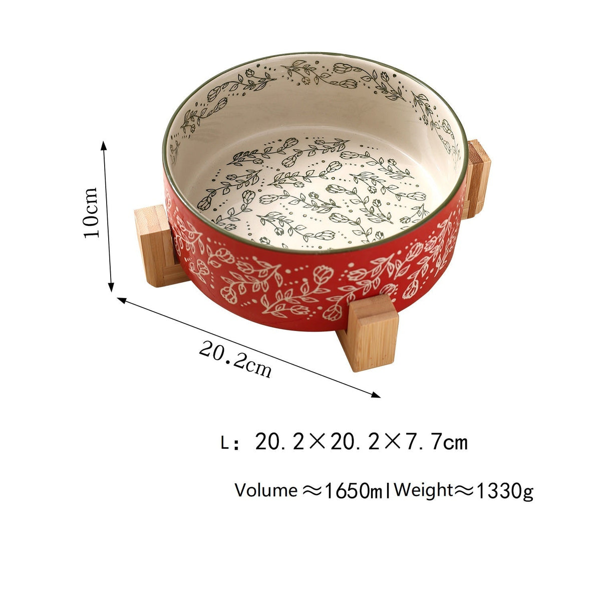 Pet Ceramic Bowl With Stand Garden Pattern Fursace Luxury Dog Plush Toy - red Red Squeaky | Cookies Wagging Friends Boutique Cookies Wagging Friends Boutique