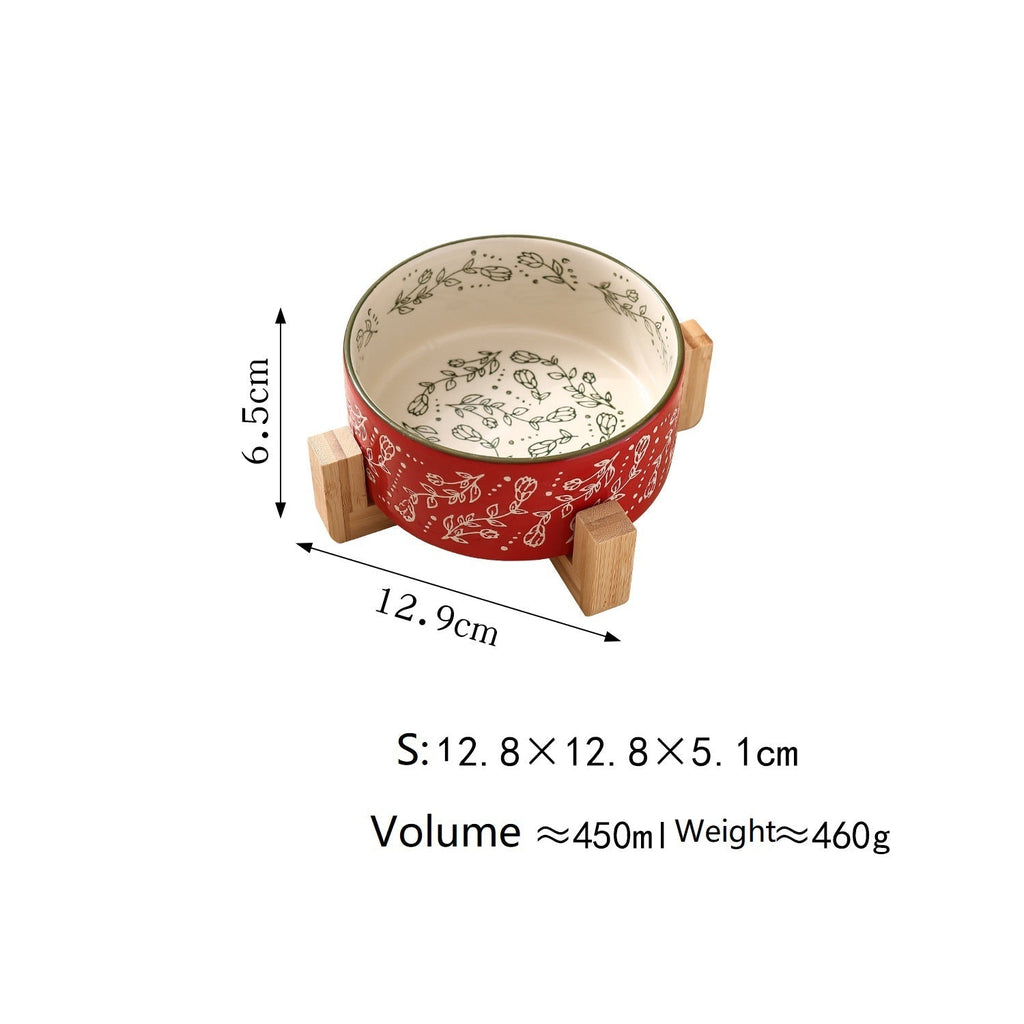 Pet Ceramic Bowl With Stand Garden Pattern Fursace Luxury Dog Plush Toy - red Red Squeaky | Cookies Wagging Friends Boutique Cookies Wagging Friends Boutique
