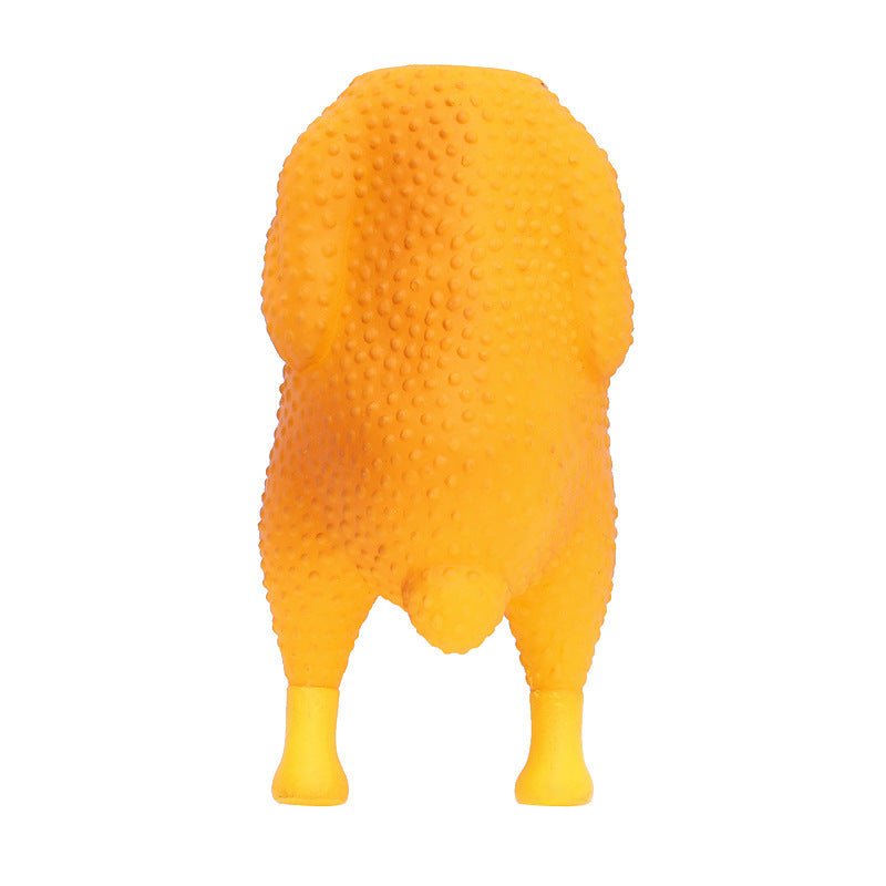 Chicken leg pet toy, yellow textured upright leg with two short legs