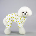 Pet pajama set in white with repeating yellow banana print and ribbed cuffs