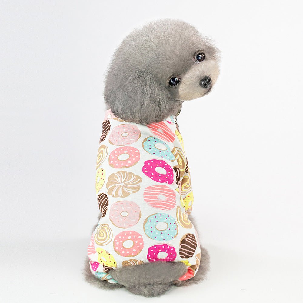 Pet pajama set in cream with pink donut and candy swirl print