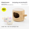 Khaki brown plush tree stump dog foraging toy with oval hole and owl pinching pieces