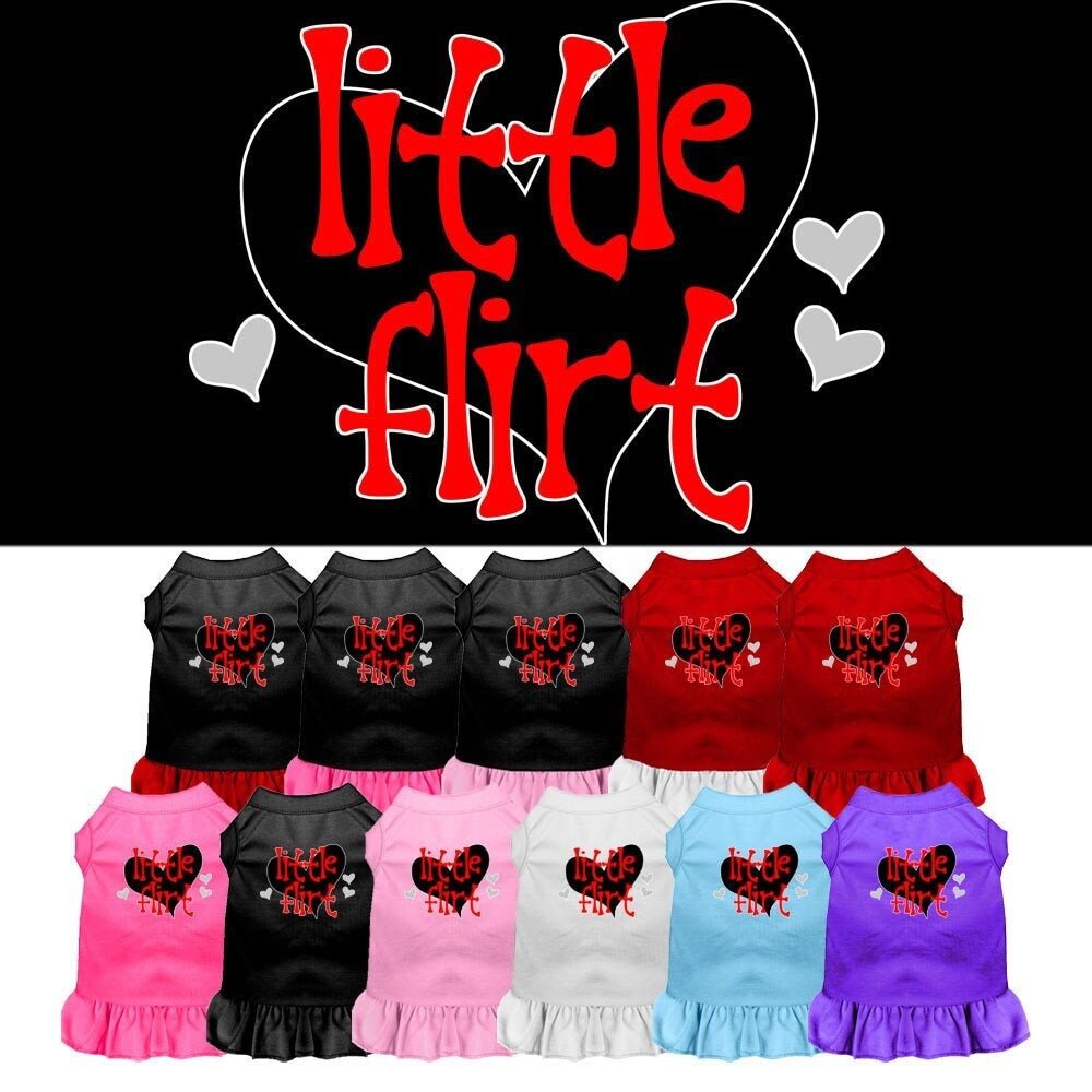 Black pet dress with ruffle hem and heart-and-text graphic on the front