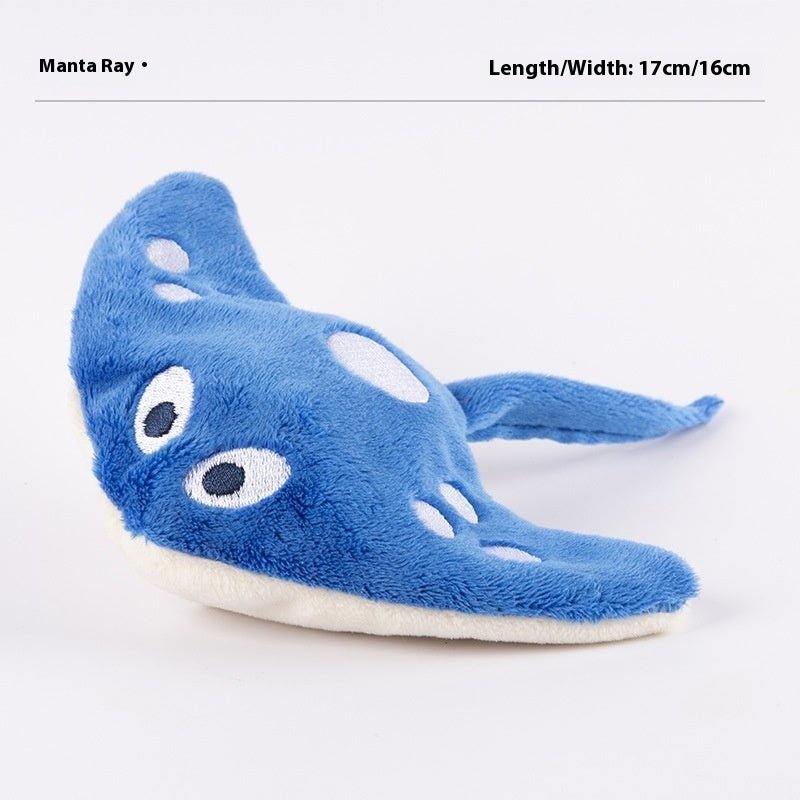 Rechargeable electric sound cat plush toy manta ray in blue plush with white spots