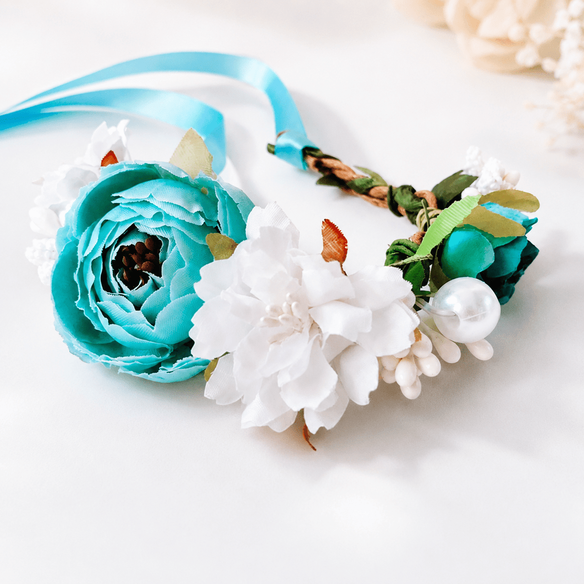 Pet Floral Crown Headpiece Bride Wedding Fursace Luxury Dog Plush Toy - Blue Red Squeaky | Cookies Wagging Friends Boutique Cookies Wagging Friends Boutique