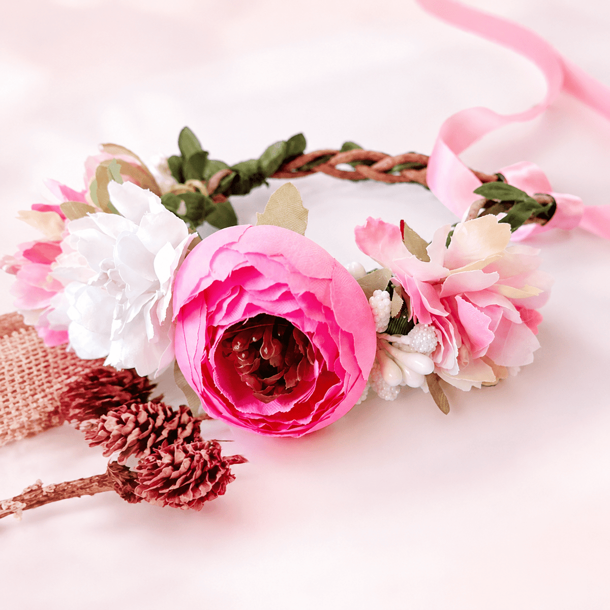 Pet Floral Crown Headpiece Bride Wedding Fursace Luxury Dog Plush Toy - Hot Pink Red Squeaky | Cookies Wagging Friends Boutique Cookies Wagging Friends Boutique