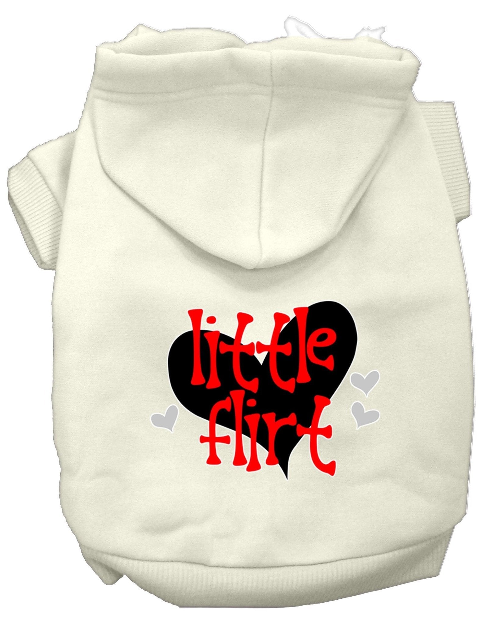 Cream pet hoodie with hood and 'Little Flirt' heart graphic