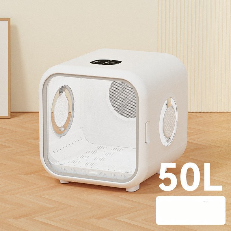 Pet drying box, white 50L automatic enclosure with side intake vents and front door