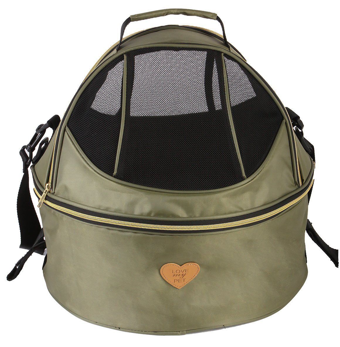 Pet Life ® 'Air-Venture' Dual-Zip Airline Approved Panoramic Circular Travel Pet Dog Carrier Fursace Luxury Dog Plush Toy - Olive Green Red Squeaky | Cookies Wagging Friends Boutique Cookies Wagging Friends Boutique