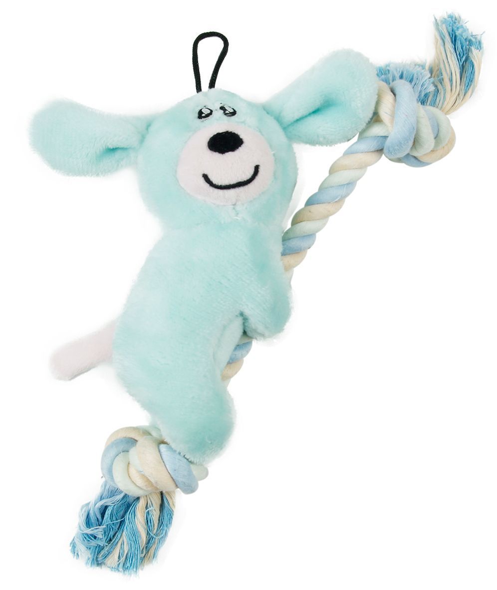 Pet Life ® 'Broom-Lick' Plush and Jute Rope Squeaking Newborn Cat and Dog Toy Fursace Luxury Dog Plush Toy - Blue Red Squeaky | Cookies Wagging Friends Boutique Cookies Wagging Friends Boutique
