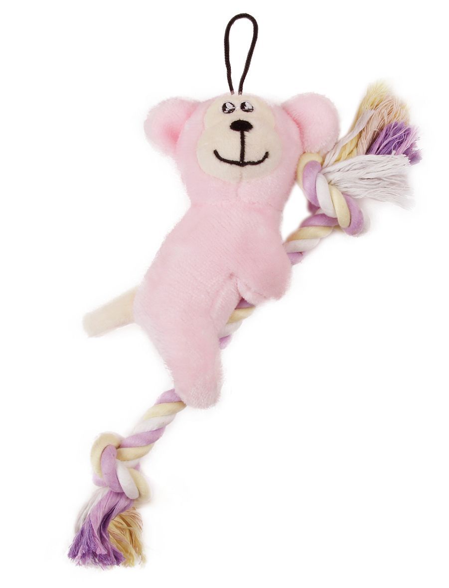 Pet Life ® 'Broom-Lick' Plush and Jute Rope Squeaking Newborn Cat and Dog Toy Fursace Luxury Dog Plush Toy - Pink Red Squeaky | Cookies Wagging Friends Boutique Cookies Wagging Friends Boutique