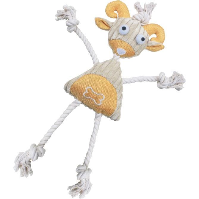 Pet Life ® 'Doll Mannequin' Natural Jute and Rope Squeak Dog Toy Fursace Luxury Dog Plush Toy - Yellow Red Squeaky | Cookies Wagging Friends Boutique Cookies Wagging Friends Boutique