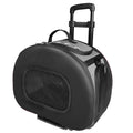 Black hard-shell pet dog carrier with front mesh window and top handle