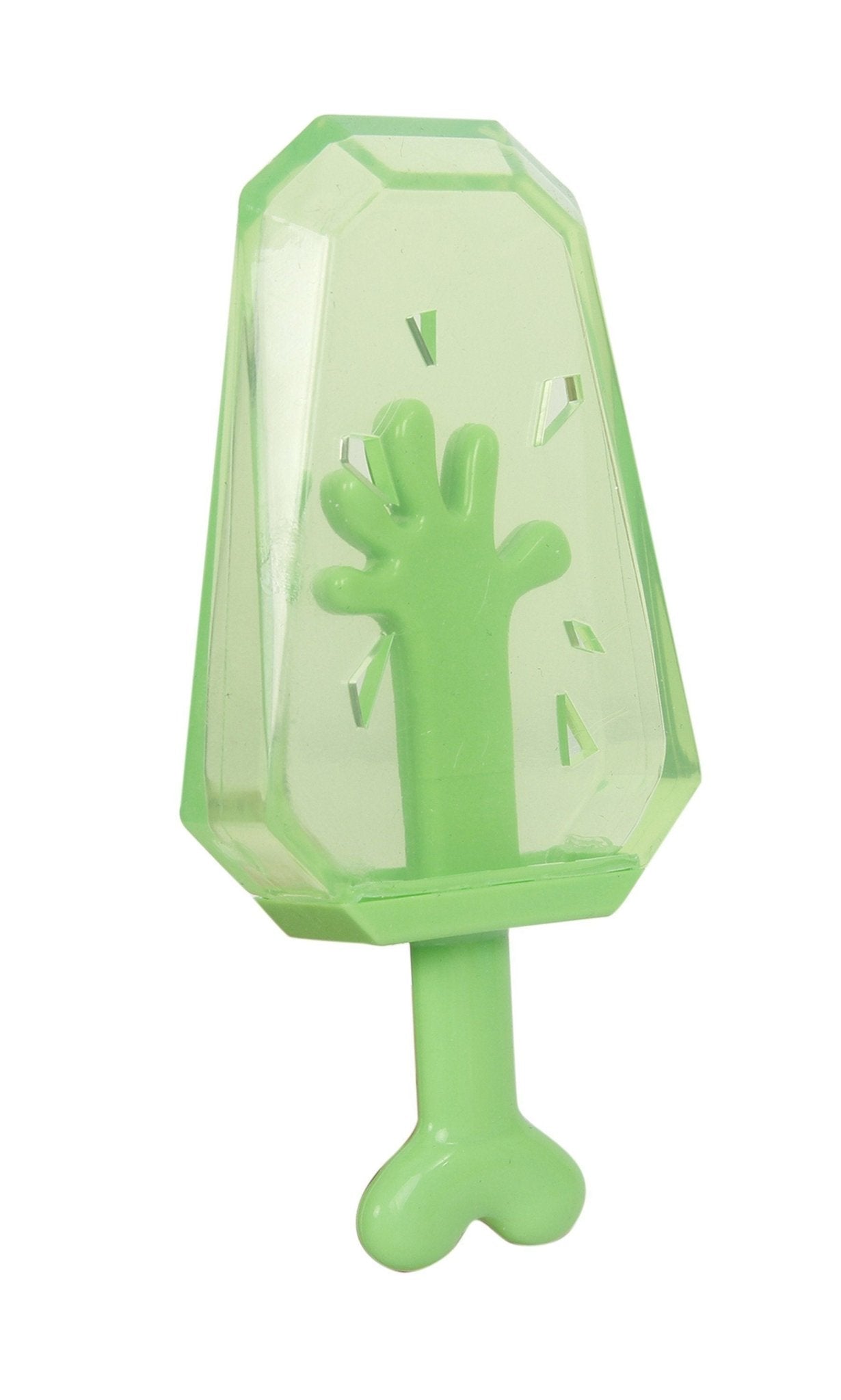 Green cooling ice cone dog toy with chewable float shape and splash-like cutouts