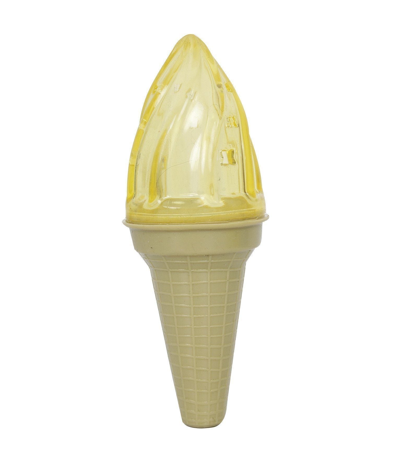 Yellow ice cream cone dog toy with insertable treat pocket