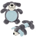 Two-piece plush dog toy set, grey dog figures with light blue squeaker bellies.