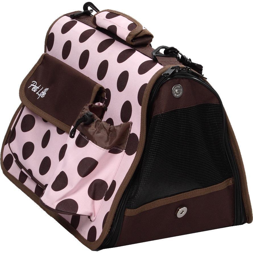 Pet Life ® Casual Polka-Dotted Airline Approved Folding Zippered Collapsible Travel Pet Dog Carrier w/ Pouch