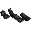 Set of 4 black dog high-support booties with hook-and-buckle straps and cushioned pads