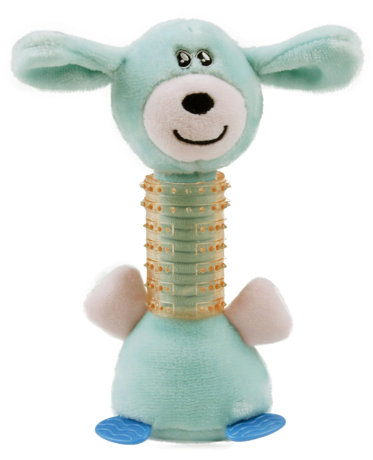 Pet Life ® Totty-Chew' Plush and Rubber Squeaking Newborn Teething Cat and Dog Toy Fursace Luxury Dog Plush Toy - Blue Red Squeaky | Cookies Wagging Friends Boutique Cookies Wagging Friends Boutique