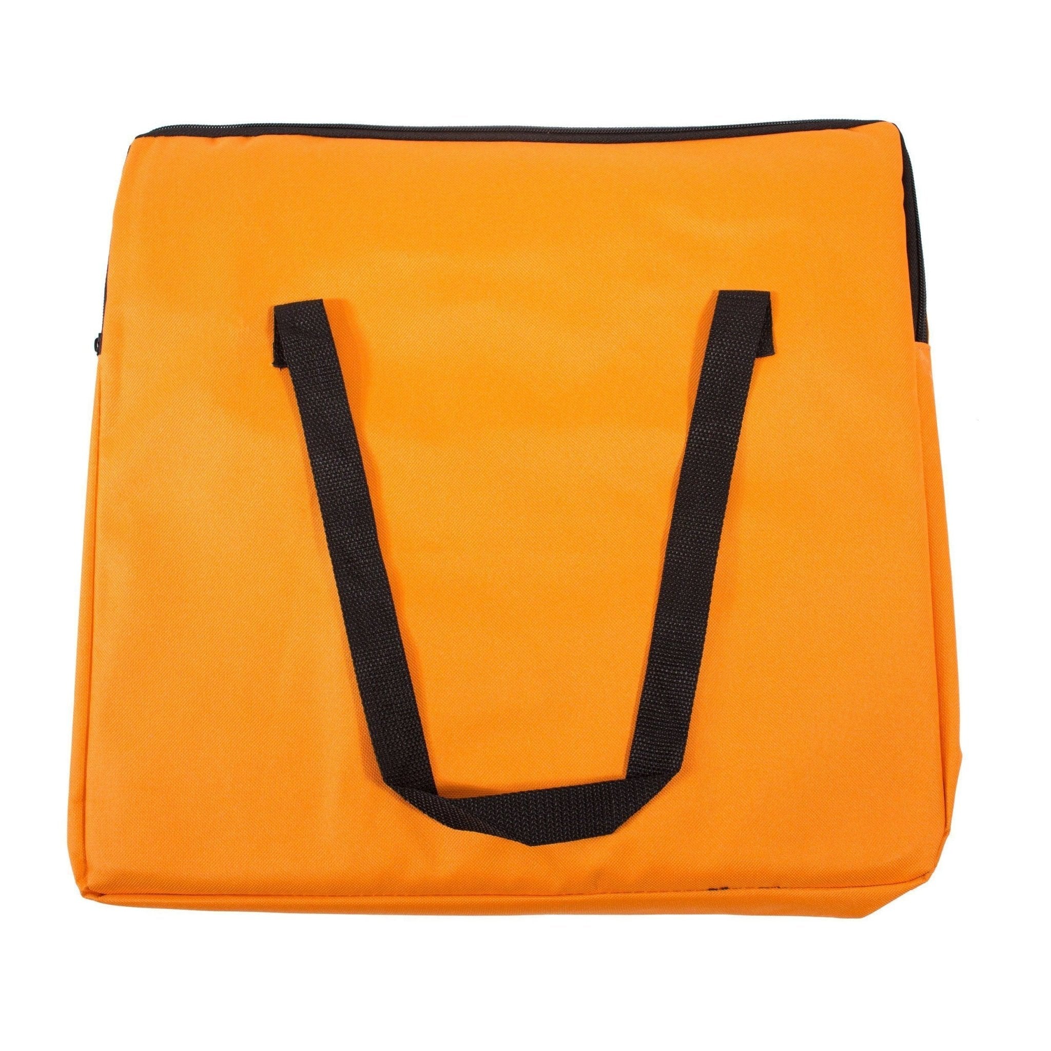 Orange folding pet dog car seat travel carrier with two black carry handles