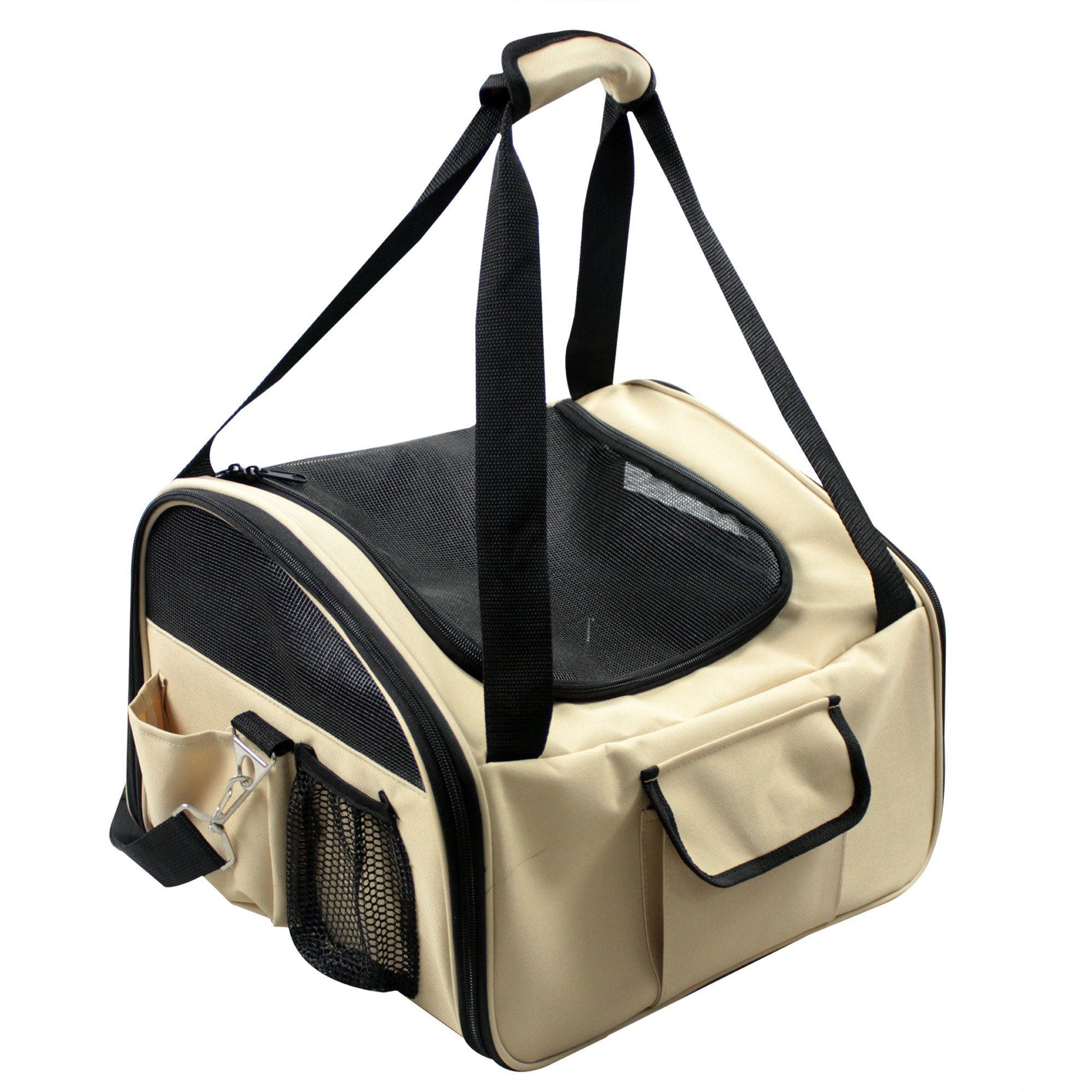 Pet Life ® Ultra-Lock pet duffel carrier, khaki with black mesh end panel