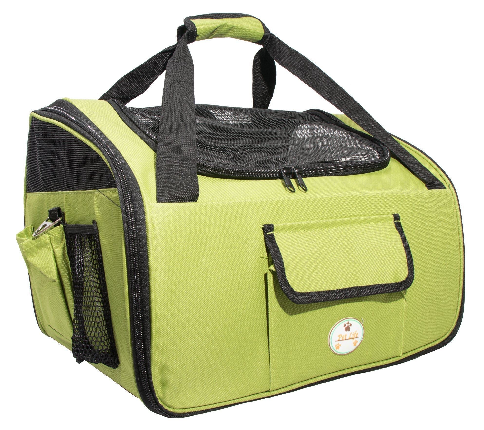Pet Life ® Ultra-Lock collapsible pet duffel carrier, olive green with front mesh window