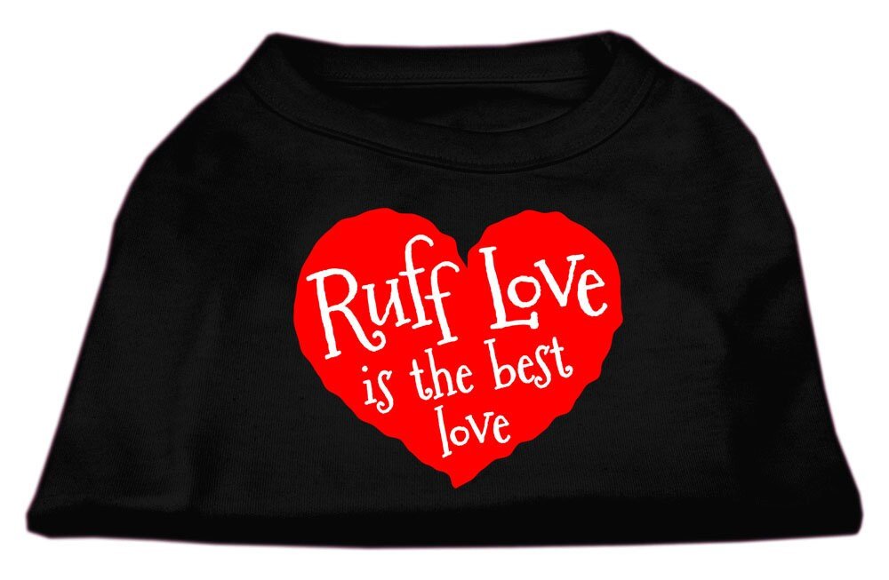 Black pet shirt with red "Ruff Love" heart graphic and matching text
