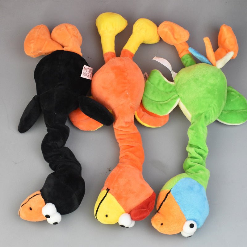 Bite-resistant dog plush toy set with black, orange, green, and blue plush animals