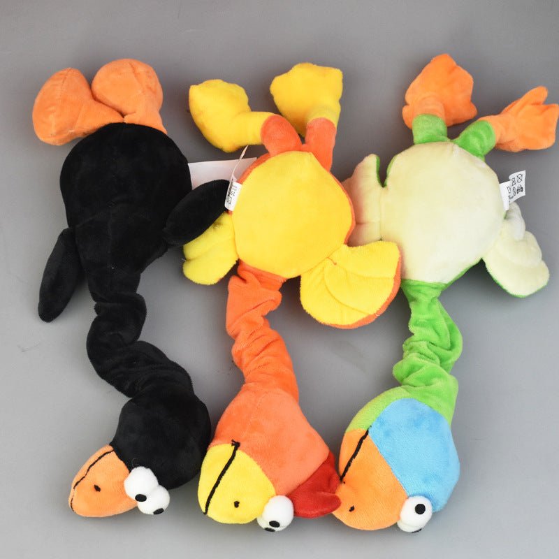 Assorted bite-resistant dog plush toy set in black, orange, yellow, and green