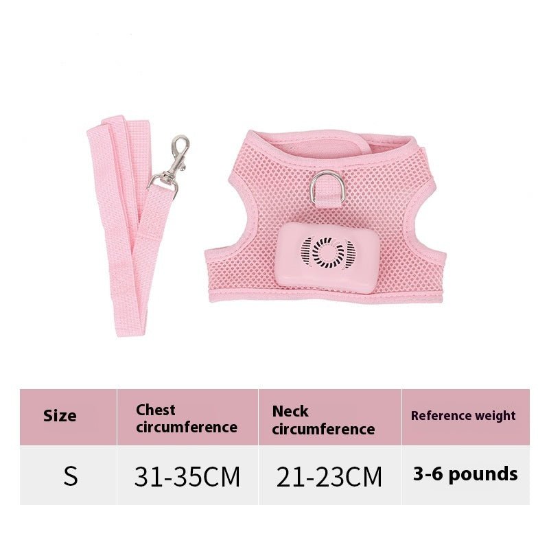 Pink mesh dog cooling vest harness with front chest pad, D-ring, and side strap