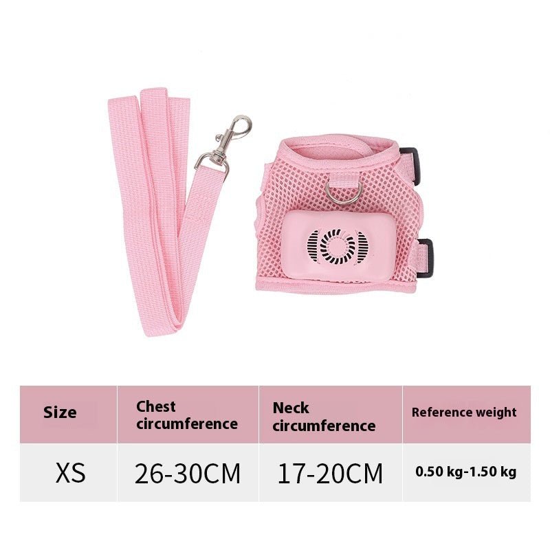 Pink dog cooling vest harness with front mesh pad, D-ring, and adjustable side straps