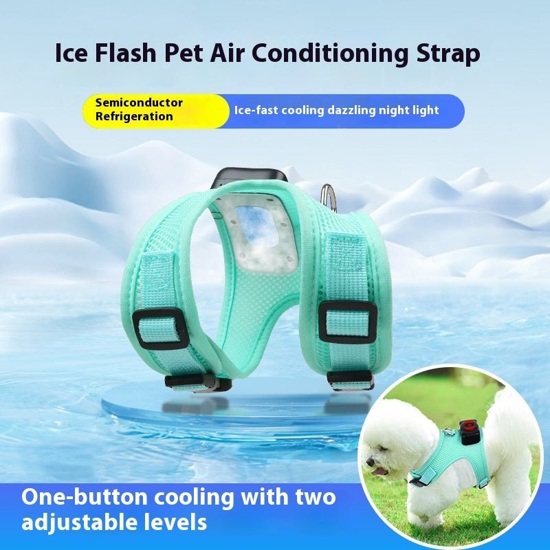 Mint green dog cooling chest strap harness with two adjustable buckles