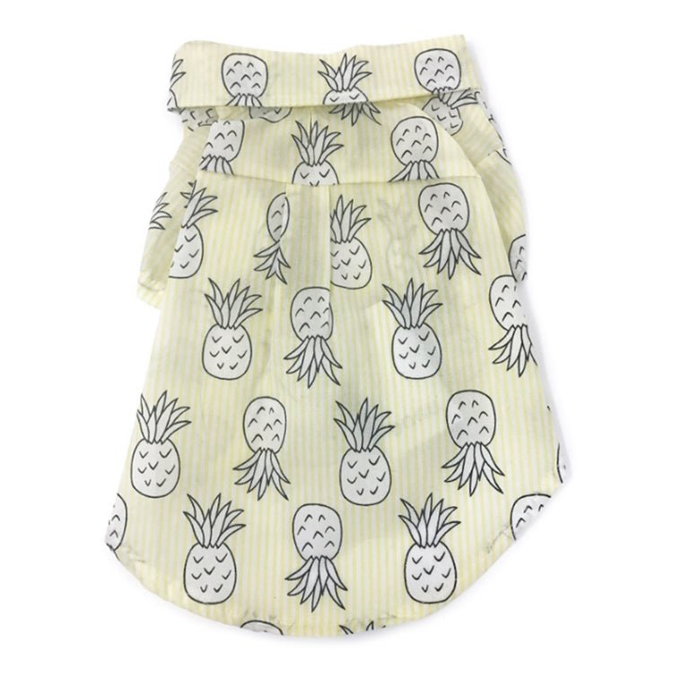 Pineapple print pet shirt in light yellow with pineapple and leaf pattern