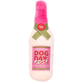 Plush bottle-shaped dog toy with pink top, green ribbon, and DOG DAY ROSE label