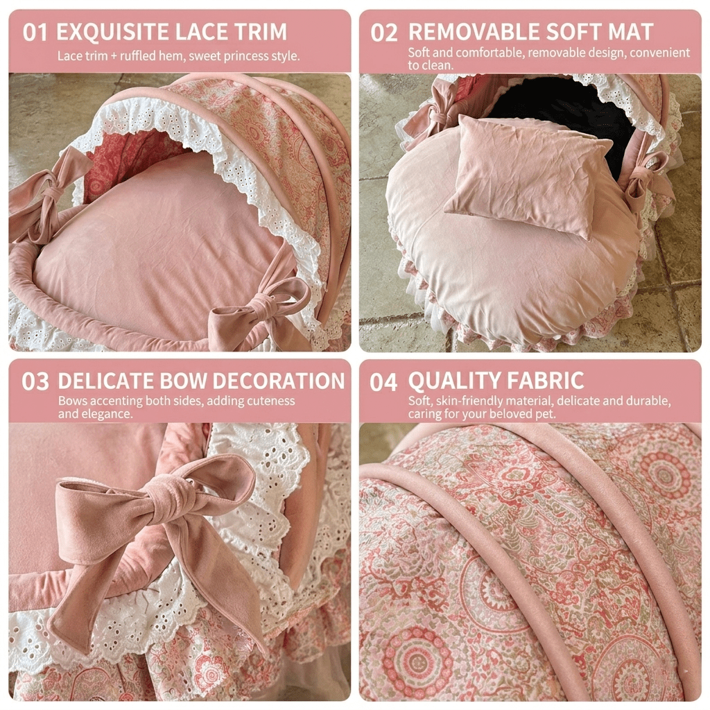 Pink Princess Canopy Dog Bed with Cushion Fursace Luxury Dog Plush Toy - Red Squeaky | Cookies Wagging Friends Boutique Cookies Wagging Friends Boutique