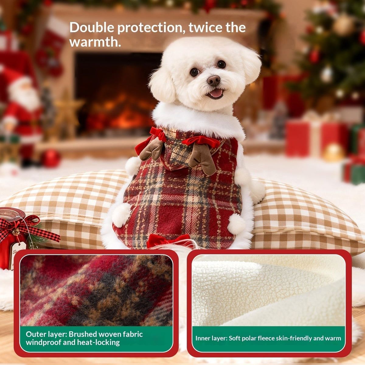 Plaid Christmas Pet Cloak With Fleece Lining Fursace Luxury Dog Plush Toy - Drow Red Red Squeaky | Cookies Wagging Friends Boutique Cookies Wagging Friends Boutique