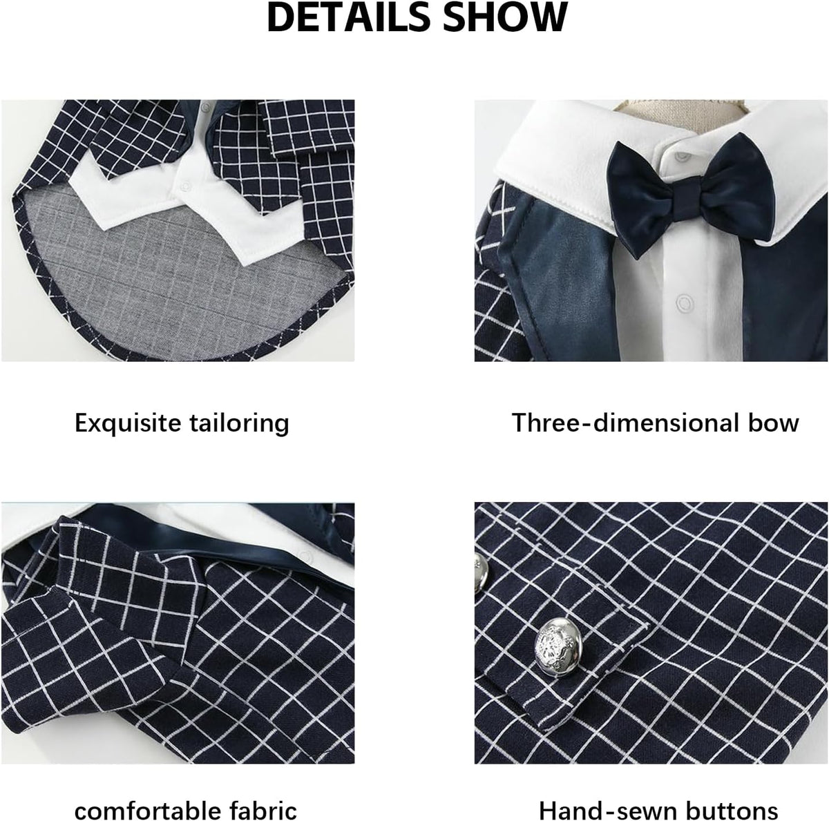 Plaid Tuxedo Dog Suit Outfit with Shirt Bow Tie(Layered-look) Fursace Luxury Dog Plush Toy - S Red Squeaky | Cookies Wagging Friends Boutique Cookies Wagging Friends Boutique