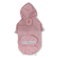Pink hooded dog raincoat with chest patch pocket and reflective trim