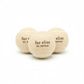 Set of three plush tennis balls, light beige, with 'fur elise so fetch' print