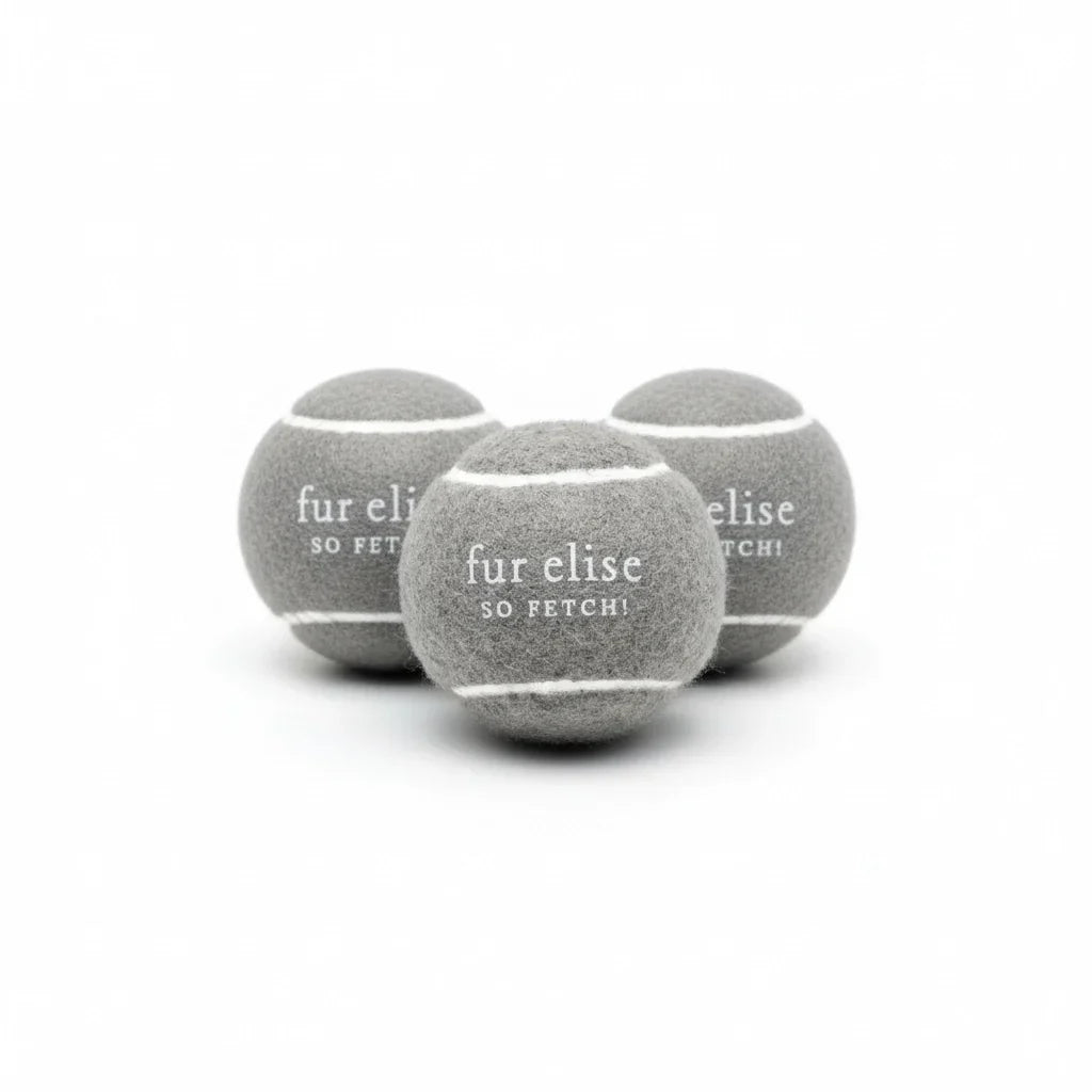 Steel gray felt tennis ball pack of 3 with fur elise text