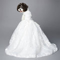 White lace dog wedding ball gown with princess-style full tulle skirt