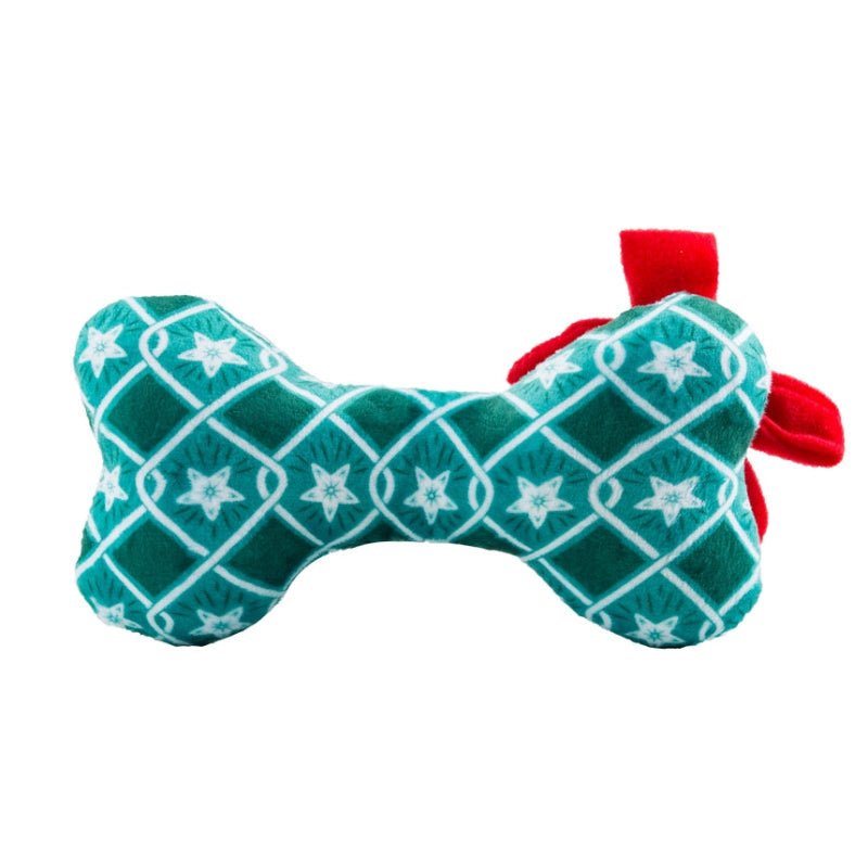 Puppermint Bone Green Stars (Happy Howlidays) Christmas Holiday Plush Squeak Dog Toy Fursace Luxury Dog Plush Toy - Red Squeaky | Cookies Wagging Friends Boutique Cookies Wagging Friends Boutique