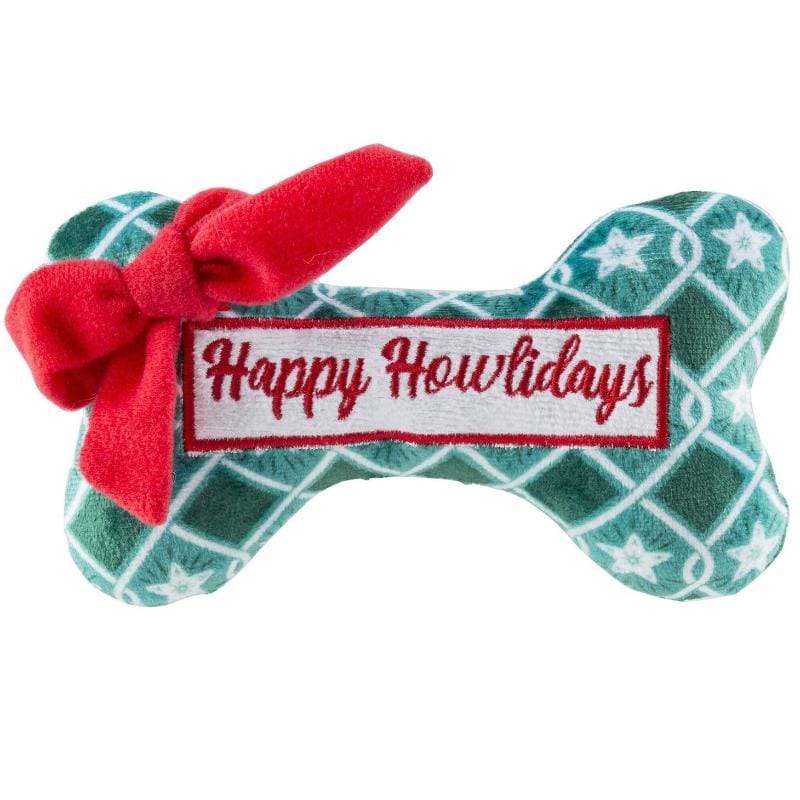Puppermint Bone Green Stars (Happy Howlidays) Christmas Holiday Plush Squeak Dog Toy Fursace Luxury Dog Plush Toy - Red Squeaky | Cookies Wagging Friends Boutique Cookies Wagging Friends Boutique