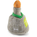 Puptron bottle plush squeaky dog toy, grey with orange cap and green collar patch