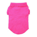 Pink dog polo shirt with ribbed collar and short sleeves, back view.