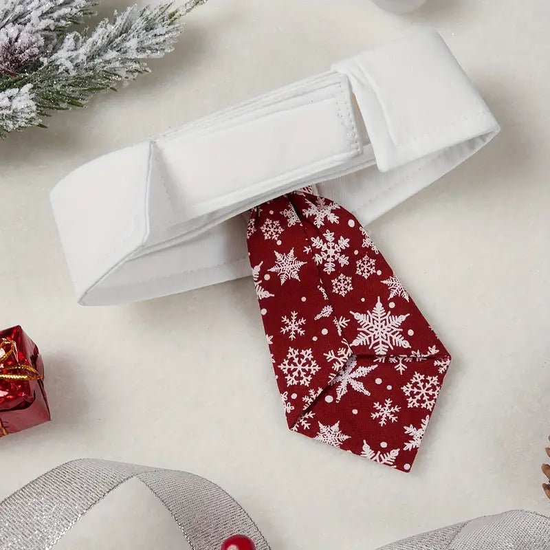 Red Festive Winter Snowflake Dog Tie Collar - SM Fursace Luxury Dog Plush Toy - S Red Squeaky | Cookies Wagging Friends Boutique Cookies Wagging Friends Boutique