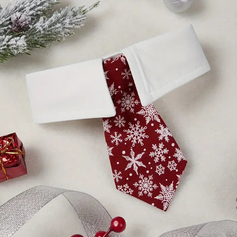 Red Festive Winter Snowflake Dog Tie Collar - SM Fursace Luxury Dog Plush Toy - S Red Squeaky | Cookies Wagging Friends Boutique Cookies Wagging Friends Boutique