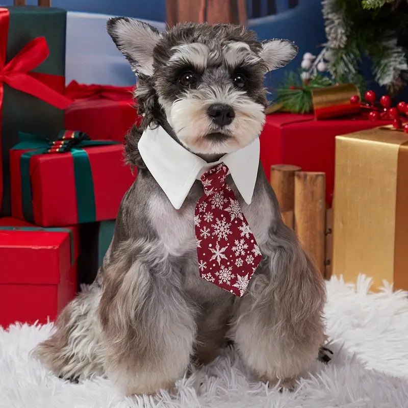 Red Festive Winter Snowflake Dog Tie Collar - SM Fursace Luxury Dog Plush Toy - S Red Squeaky | Cookies Wagging Friends Boutique Cookies Wagging Friends Boutique
